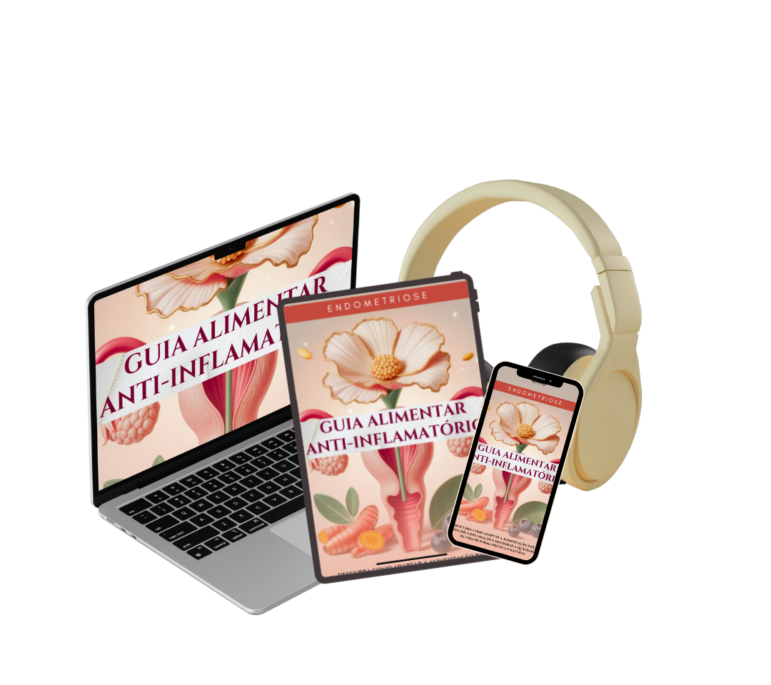 Guia Alimentar Anti-Inflamatório disponível em laptop, tablet e smartphone com videoaulas